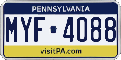 PA license plate MYF4088