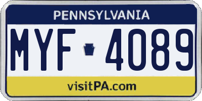PA license plate MYF4089