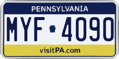 PA license plate MYF4090
