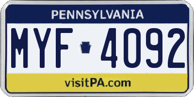 PA license plate MYF4092