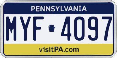 PA license plate MYF4097