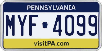 PA license plate MYF4099