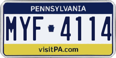 PA license plate MYF4114