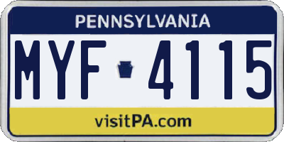 PA license plate MYF4115