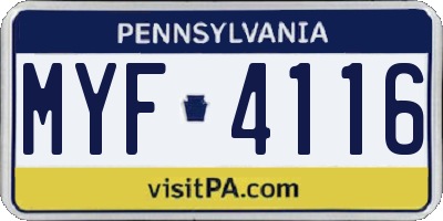 PA license plate MYF4116