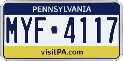 PA license plate MYF4117