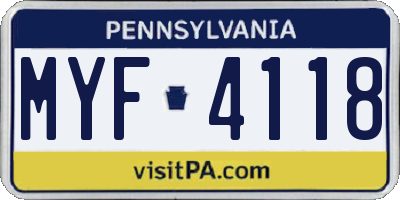 PA license plate MYF4118
