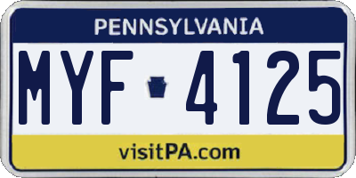 PA license plate MYF4125