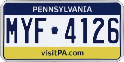 PA license plate MYF4126