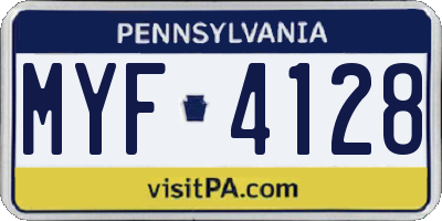PA license plate MYF4128