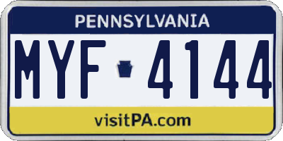 PA license plate MYF4144