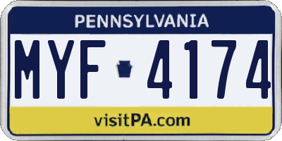 PA license plate MYF4174