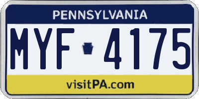PA license plate MYF4175