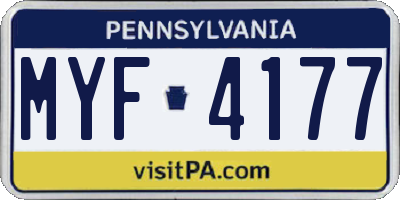 PA license plate MYF4177