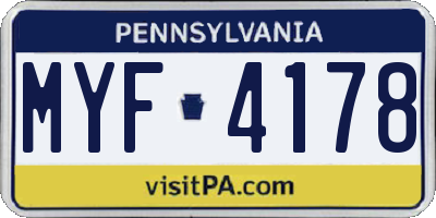 PA license plate MYF4178