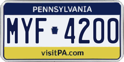 PA license plate MYF4200