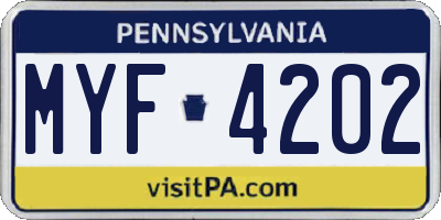 PA license plate MYF4202