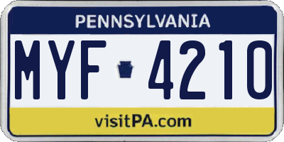 PA license plate MYF4210