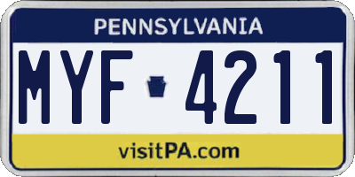 PA license plate MYF4211