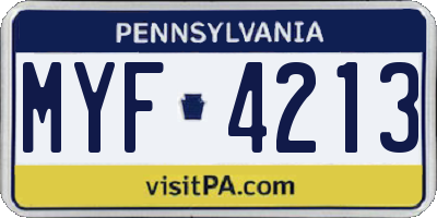 PA license plate MYF4213