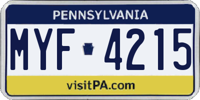 PA license plate MYF4215
