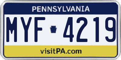PA license plate MYF4219