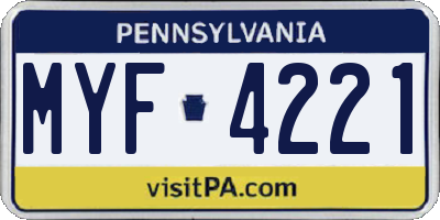 PA license plate MYF4221