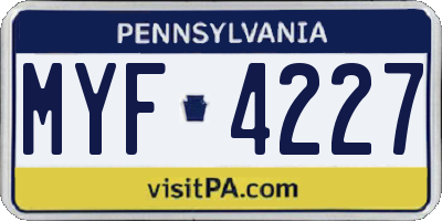 PA license plate MYF4227