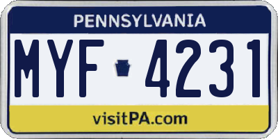 PA license plate MYF4231
