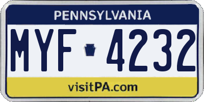 PA license plate MYF4232
