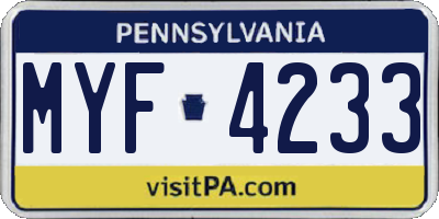 PA license plate MYF4233