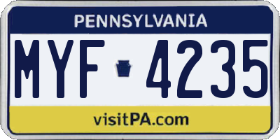 PA license plate MYF4235