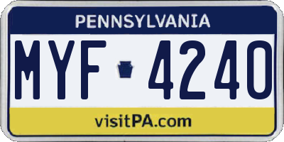 PA license plate MYF4240