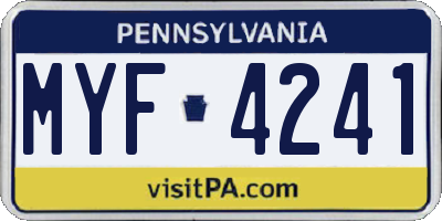 PA license plate MYF4241
