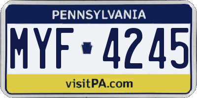 PA license plate MYF4245