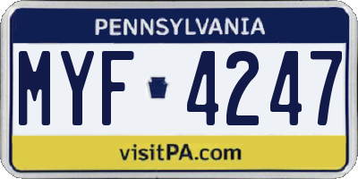 PA license plate MYF4247