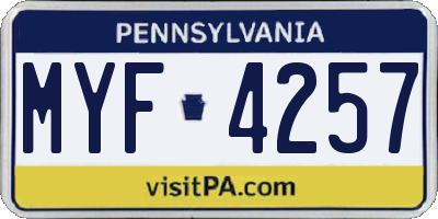 PA license plate MYF4257