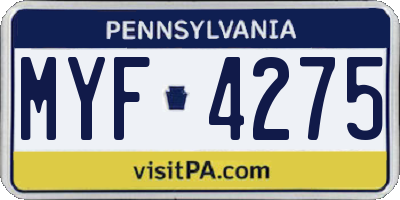 PA license plate MYF4275