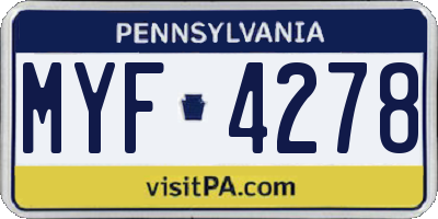 PA license plate MYF4278