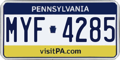 PA license plate MYF4285