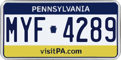 PA license plate MYF4289