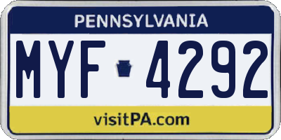 PA license plate MYF4292