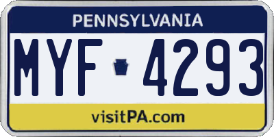 PA license plate MYF4293
