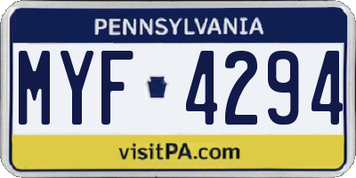 PA license plate MYF4294
