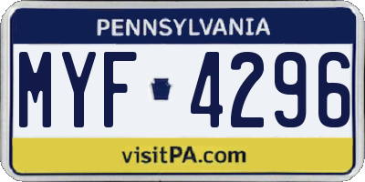PA license plate MYF4296