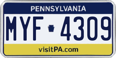 PA license plate MYF4309