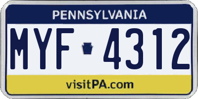 PA license plate MYF4312