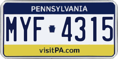 PA license plate MYF4315