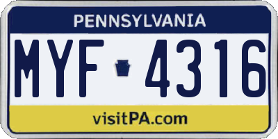 PA license plate MYF4316