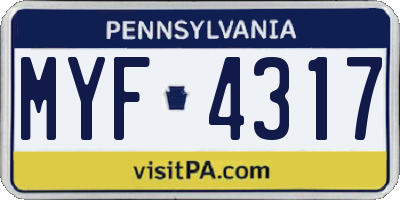 PA license plate MYF4317